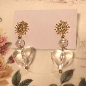 Dangling Boho Styled Sun Earrings with Pearl and Heart - Brand New